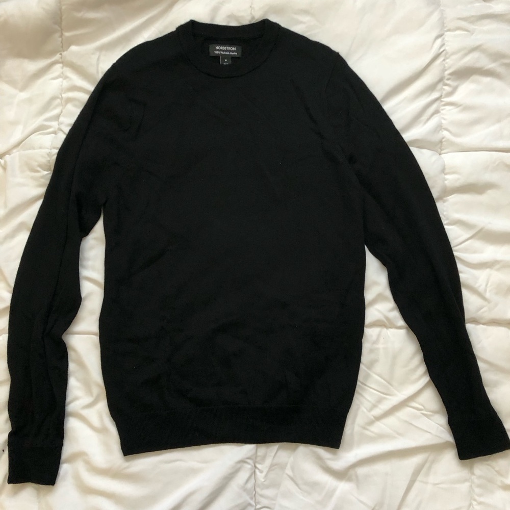 Nordstrom Crew Neck Washable Merino Wool Sweater in Black Size Medium NEW